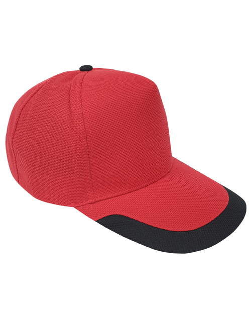 交織網帽五片帽日型扣現貨-紅配黑U型 <span>HIN-A3-04</span>示意圖