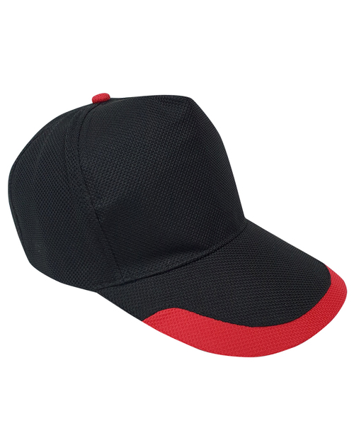 交織網帽五片帽日型扣現貨-黑配紅U型 <span>HIN-A3-05</span>示意圖