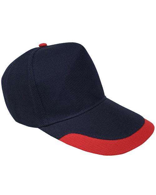 交織網帽五片帽日型扣現貨-深藍配紅U型 <span>HIN-A3-07</span>示意圖