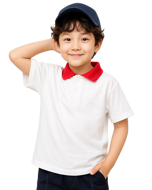 國小運動服-白配紅領/丈青褲 <span>KINDER-S-P01a</span>示意圖