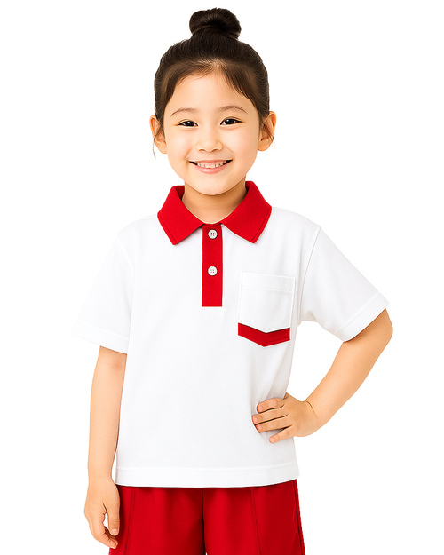 夏季國小運動服-POLO衫白配紅 <span>KINDER-S-P04</span>示意圖