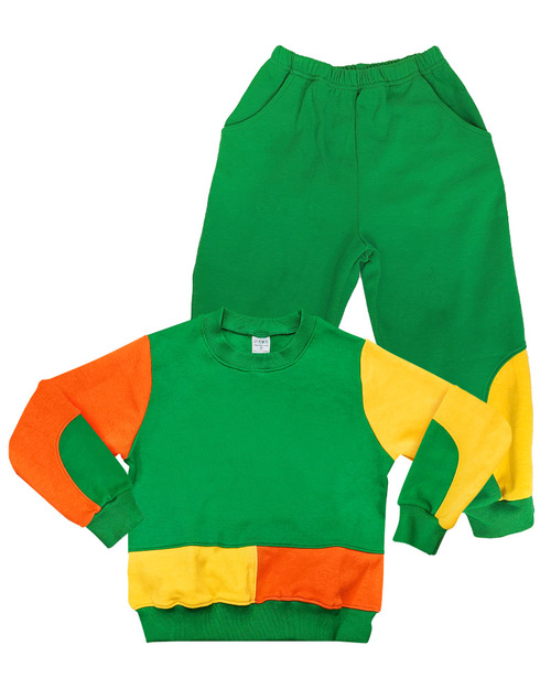 T恤 訂製 童  圓領束口長袖-綠配黃橘<span>KINDER-W-B01</span>示意圖