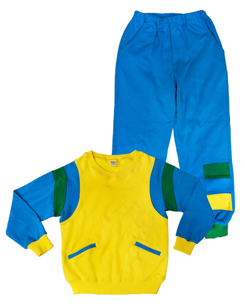 長袖剪接袖運動套服 訂製 黃配翠藍綠<span>KINDER-W-B02</span>示意圖