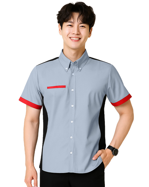 工作經理服｜短袖訂製款｜灰配黑紅｜<span>MAG-A15</span>示意圖