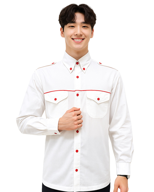 工作經理服｜長袖 訂製款 白配紅｜<span>MAG-B02</span>示意圖