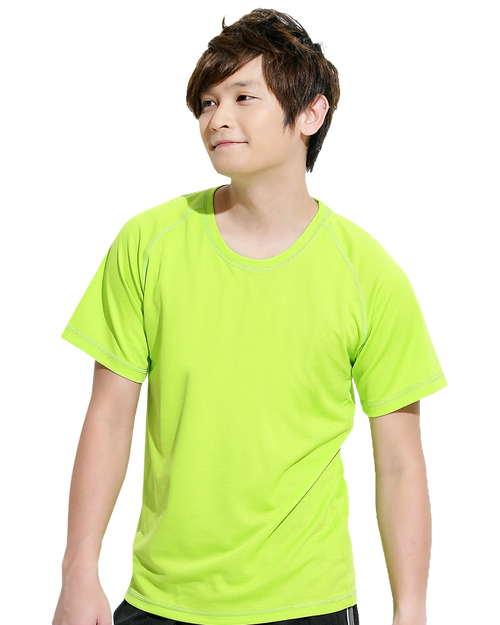 團體服樣式精選<br>透氣排汗T圓領短袖斜袖款中性-螢光綠<span>THTB-A01-44-Style</span>示意圖