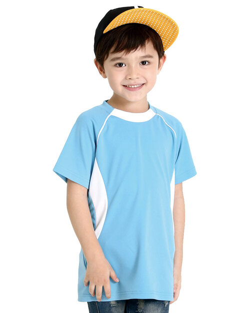團體服樣式精選<br>排汗衣吸引力快乾圓領短袖童-天藍出芽白<span>THQK-AB01-50-Style</span>示意圖