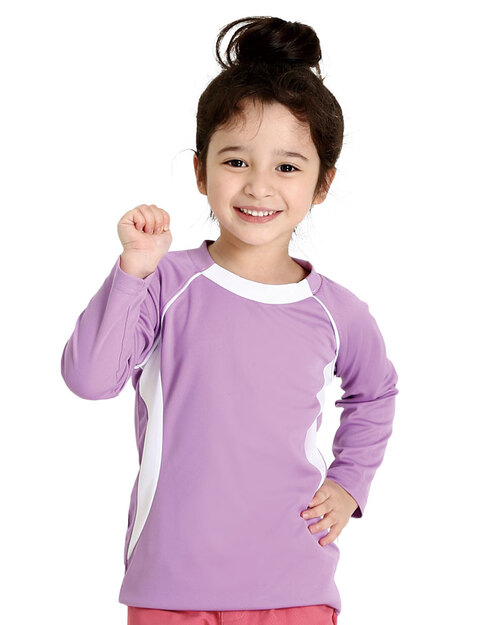 團體服樣式精選<br>排汗衣吸引力快乾圓領長袖童版-粉紫出芽白<span>THQK-AB02-61-Style</span>示意圖