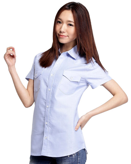 團體服樣式精選<br>專櫃襯衫 訂製 短袖 素面水藍<span>SCANG-A01-01-Style</span>示意圖