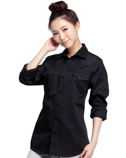 團體服樣式精選<br>專櫃襯衫 訂製 長袖 素面黑<span>SCANG-A02-03-Style</span>示意圖