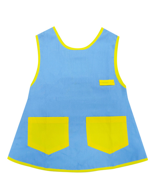 團體服樣式精選<br>幼兒園圍兜 無袖 訂製款 水藍配黃<span>BIC-00-32-Style</span>示意圖