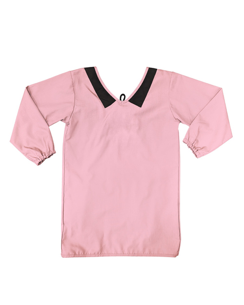 團體服樣式精選<br>幼兒園圍兜 長袖 訂製款 假領片款 粉紅配黑<span>BIC-02-08-Style</span>示意圖