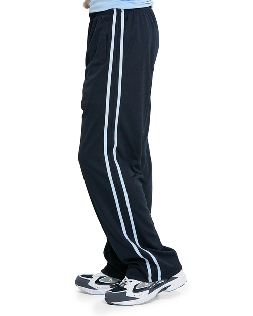 團體服樣式精選<br>排汗 長褲 訂製 側邊雙線 男 丈青配水藍 <span>PACANB-B-03-Style</span>示意圖