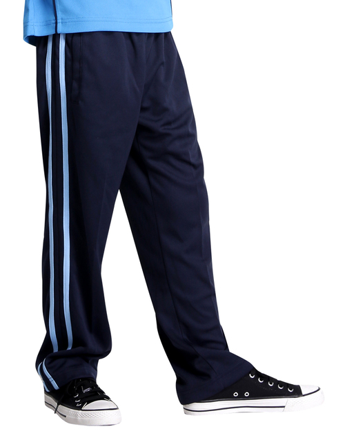 團體服樣式精選<br>排汗 長褲 訂製 側邊雙線 童 丈青配水藍<span>PACANK-B-02-Style</span>示意圖