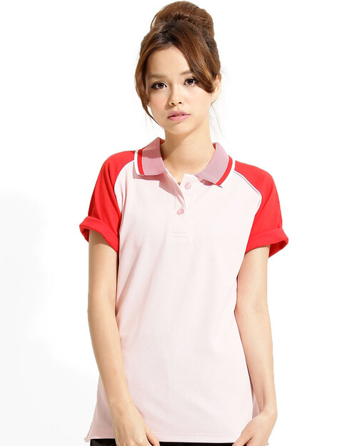排汗POLO衫 短斜袖 雙面排汗 腰身 特殊領粉紅配紅<span>PHPG-PA01-230</span>示意圖