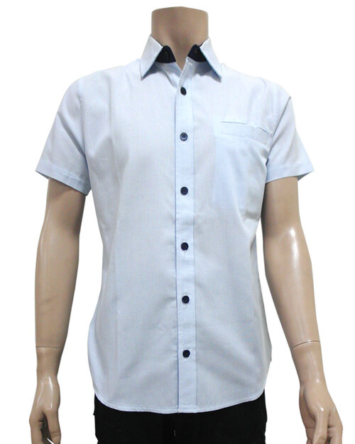專櫃襯衫 訂製 短袖 領座黑細條紋 藍<span>SCANB-A02-09</span>示意圖