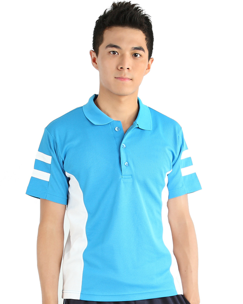 POLO衫訂製款運動風中性-藍配白雙線袖 <span>PCANB-P01-00247</span>示意圖