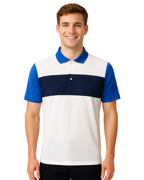 POLO衫訂製款｜公司制服中性｜白接丈青寶藍領袖｜<span>PCANB-P01-00251</span>示意圖