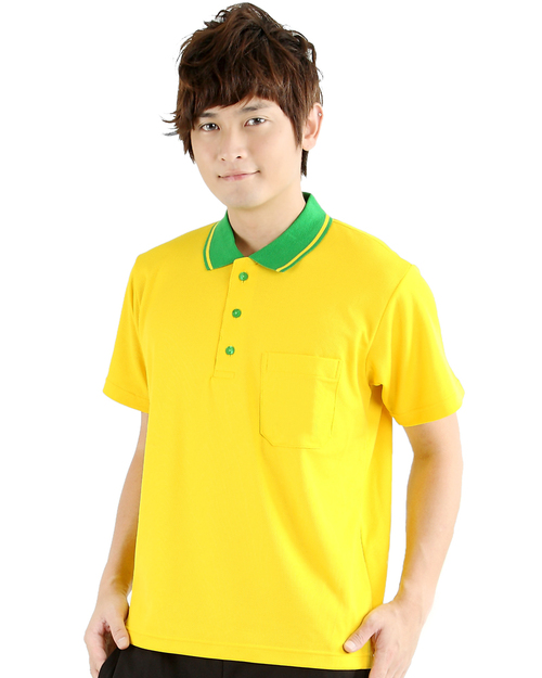 POLO衫中性訂製款有口袋-黃配綠領黃條 <span>PCANB-P01-00256</span>示意圖