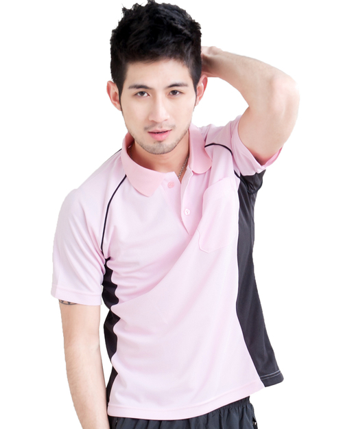 POLO衫訂製款有口袋斜袖中性-粉紅黑 <span>PCANB-P01-00264</span>示意圖