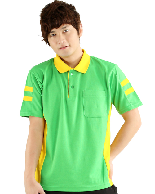 POLO衫 訂製款 有口袋 中性 果綠黃配黃雙線袖 <span>PCANB-P01-00266</span>示意圖