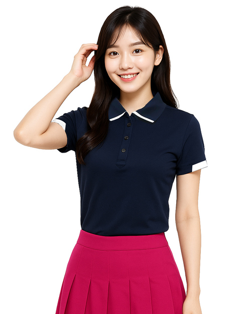 POLO 訂製｜短袖 中性版修腰身｜丈青配白｜<span>PCANB-P01-00454</span>示意圖