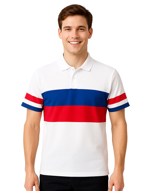 POLO衫短袖訂製｜橫條接片｜白紅藍｜<span>PCANB-P01-00481</span>示意圖