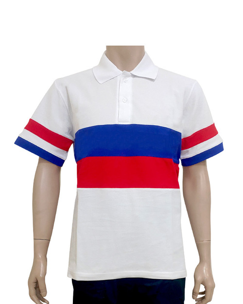 POLO衫短袖訂製橫條接片-白紅藍<span>PCANB-P01-00481</span>示意圖