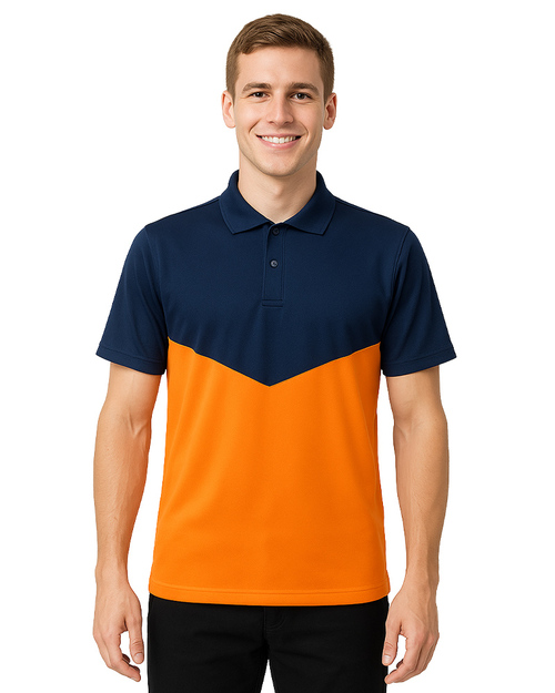 POLO衫短袖訂製｜V型接片橘配丈青｜<span>PCANB-P01-00487</span>示意圖