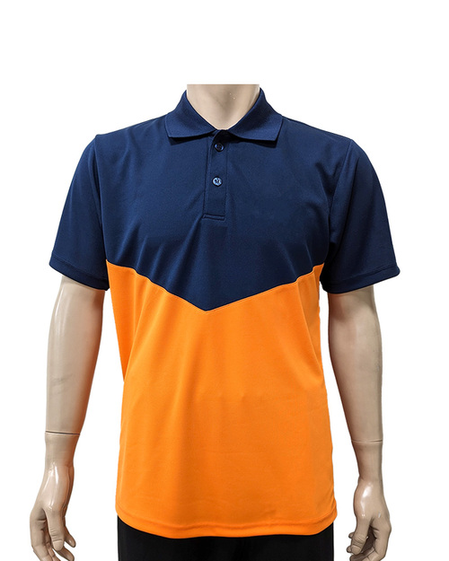 POLO衫短袖訂製-V型接片橘配丈青 <span>PCANB-P01-00487</span>示意圖