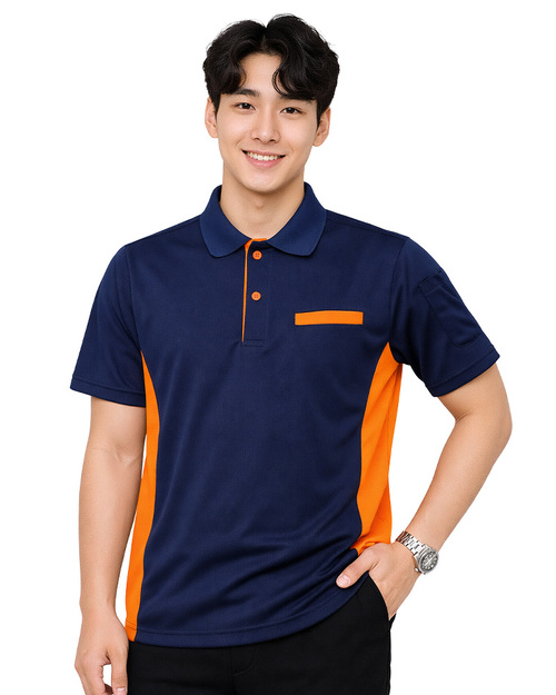 POLO衫短袖訂製｜腰側接片後出芽｜丈配橘｜<span>PCANB-P01-00488</span>示意圖