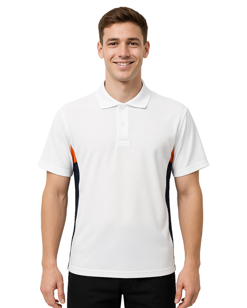 POLO衫短袖訂製｜腰側前後剪接｜白配桔黑｜<span>PCANB-P01-00489</span>示意圖