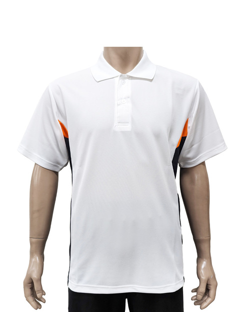 POLO衫短袖訂製-腰側前後剪接-白配桔黑 <span>PCANB-P01-00489</span>示意圖