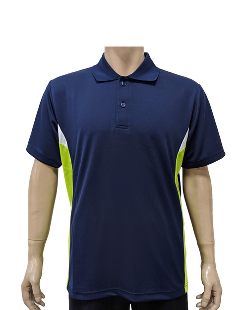 POLO衫短袖訂製-腰側前後剪接-丈青配白綠 <span>PCANB-P01-00490</span>示意圖