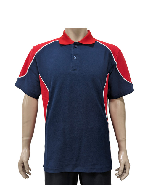 POLO衫短袖訂製-肩膀腰側剪接出芽-丈青配紅白 <span>PCANB-P01-00491</span>示意圖