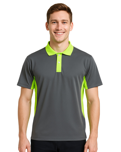 POLO衫短袖訂製｜袖子腰側剪接｜深灰配螢光綠｜<span>PCANB-P01-00494</span>示意圖