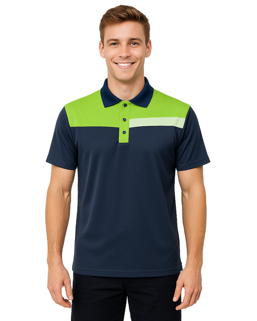 POLO衫短袖訂製｜前胸V型斜剪接｜丈青配果綠｜<span>PCANB-P01-00496</span>示意圖