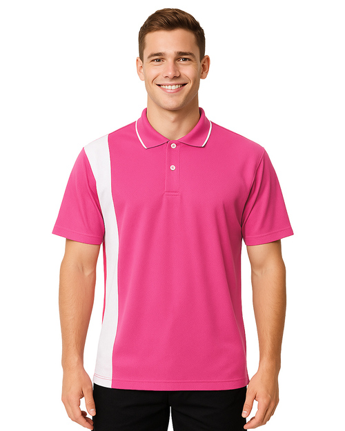 POLO衫短袖訂製｜側邊剪接｜桃紅配白｜<span>PCANB-P01-00497</span>示意圖