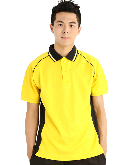POLO衫訂製款束口斜袖中性-黃黑配黑領黃條 <span>PCANB-P11-00275</span>示意圖
