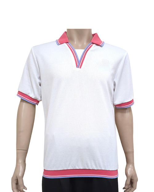 POLO衫訂製 中性短袖 束口-白底配桃紅 <span>PCANB-P11-00477</span>示意圖