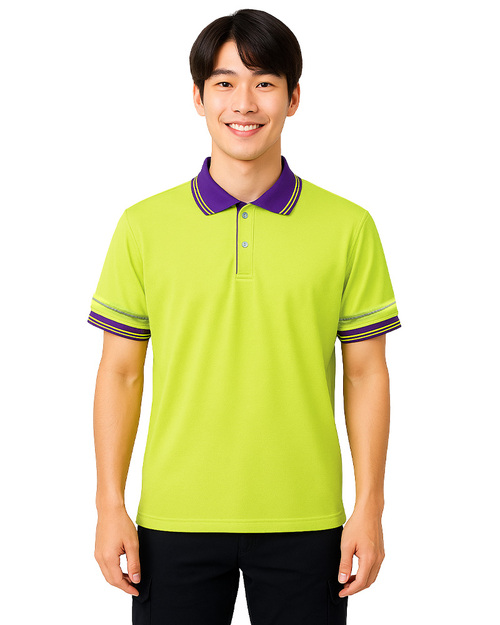 POLO衫訂製束口短袖｜袖子反光出芽 果綠配紫｜<span>PCANB-P11-00479</span>示意圖