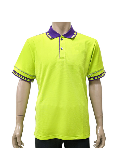 POLO衫訂製 束口短袖 袖子反光出芽 果綠配紫 <span>PCANB-P11-00479</span>示意圖