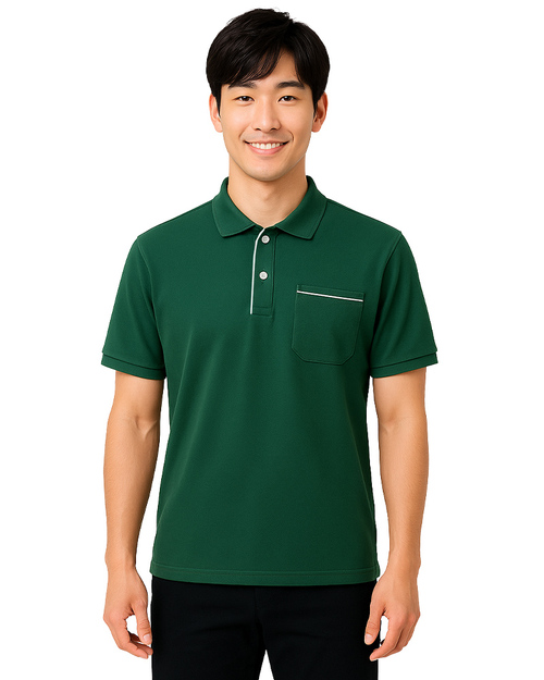 POLO衫訂製束口短袖｜門襟口袋肩出芽｜綠色配白｜<span>PCANB-P11-00480</span>示意圖