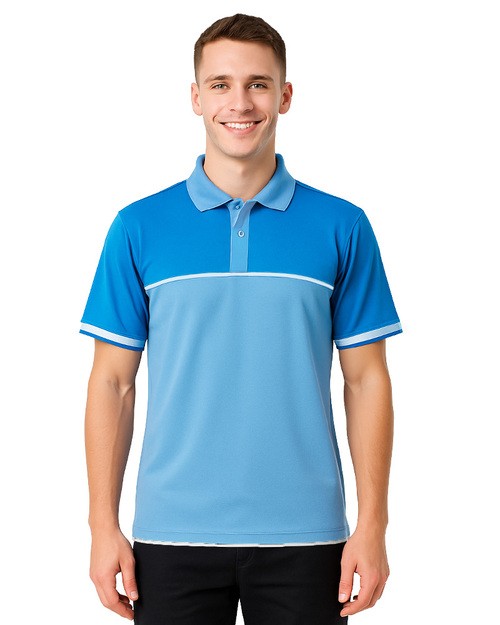 POLO衫訂製｜束口短袖｜中門襟剪接出芽｜翠藍配水藍｜<span>PCANB-P11-00481</span>示意圖