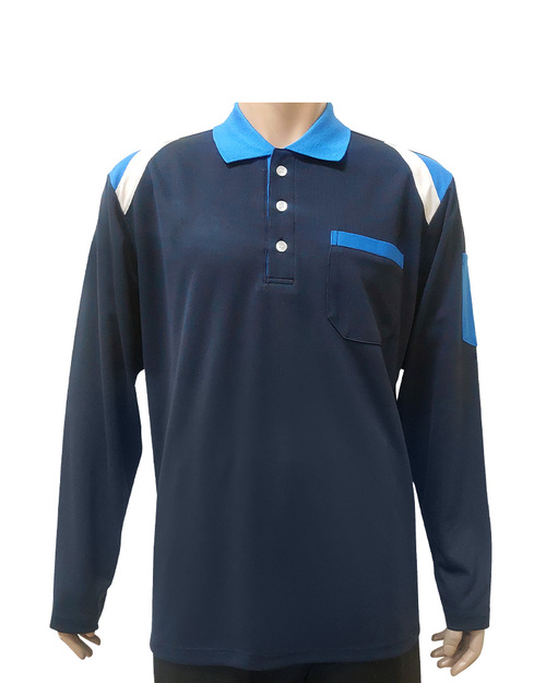 POLO衫訂製中性長袖-丈青肩接翠藍白 <span>PCANB-P12-00487</span>示意圖