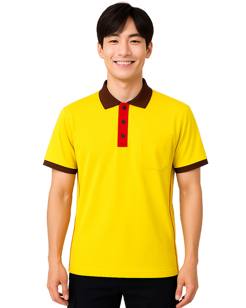 POLO訂製｜短袖接袖｜黃配咖啡紅｜<span>PCANB-P21-00001</span>示意圖