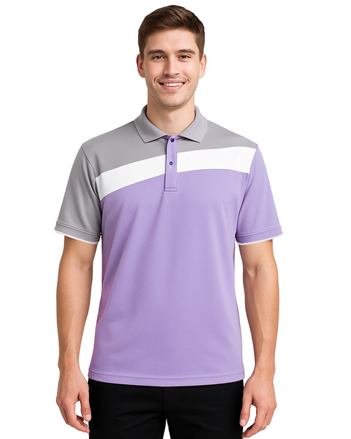 POLO衫訂製短袖｜斜片剪接造型｜雙袖款-粉紫配灰白｜<span>PCANB-S01-00421B</span>示意圖