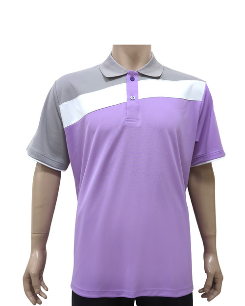POLO衫訂製短袖斜片剪接造型雙袖款-粉紫配灰白 <span>PCANB-S01-00421B</span>示意圖
