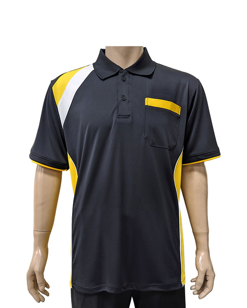 POLO衫短袖訂製造型接片雙袖款-黑配黃白 <span>PCANB-S01-00438a</span>示意圖