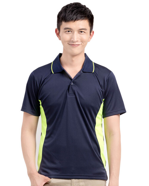 POLO衫短袖腰接造型訂製款-丈青接螢光綠 <span>PCANB-P01-00440</span>示意圖